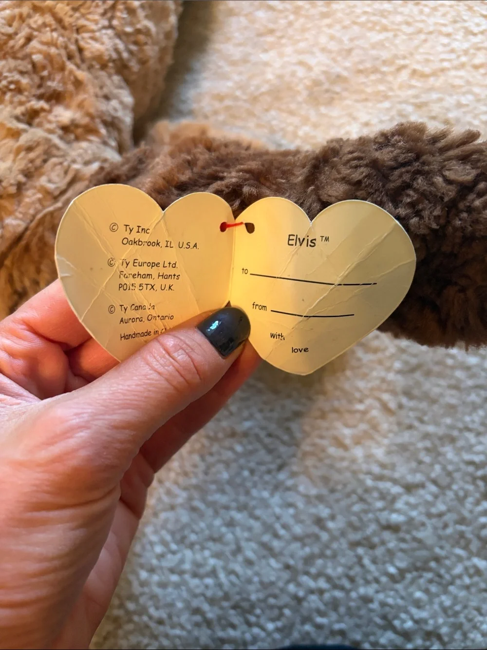 Ty Brown Plush Puppy with Dark Brown Ears